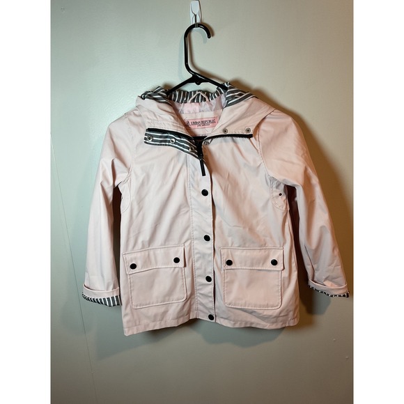 Urban Republic Girls Pink Hooded Raincoat Jacket Cute Striped Size 7/8 - Picture 1 of 13